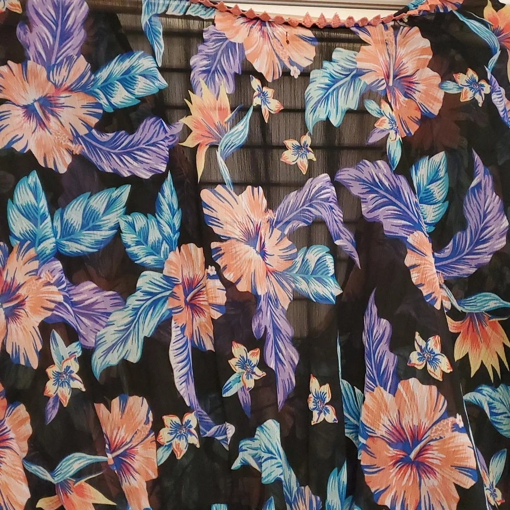 Miken Swim Floral Tropical Swim Cover-Up Kimono, Size XL